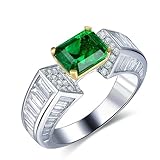 Beydodo Anillos de boda de oro blanco 750 para mujer, anillo de compromiso, esmeralda, 2 quilates, sin níquel, talla 47-65, 53 (16.9), Esmeralda creada