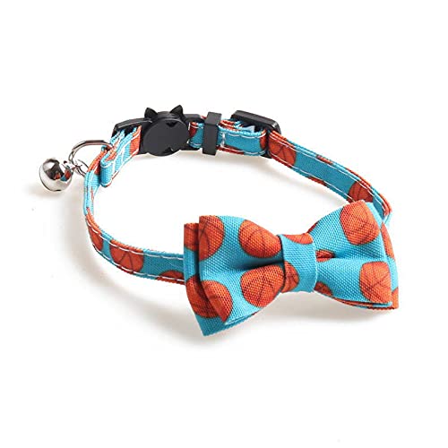 nikka(日華)猫 首輪 セーフティバックル 蝶ネクタイ 球技 スポーツ セーフティバックル 安全 鈴付 調整可能 キャットカラー 簡単装着 軽量 バスケット(ブルー)