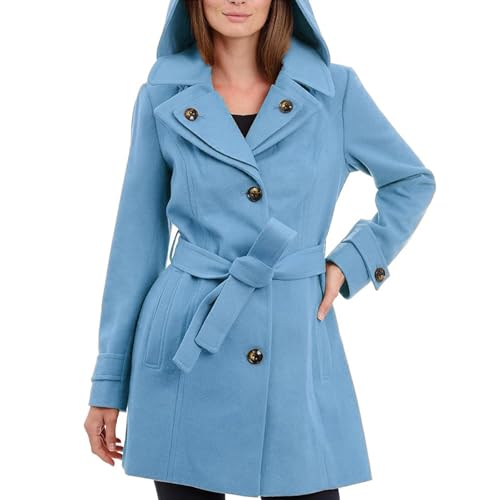 Manteau laine mélangée femme hiver chic mi-long avec ceinture et double boutons