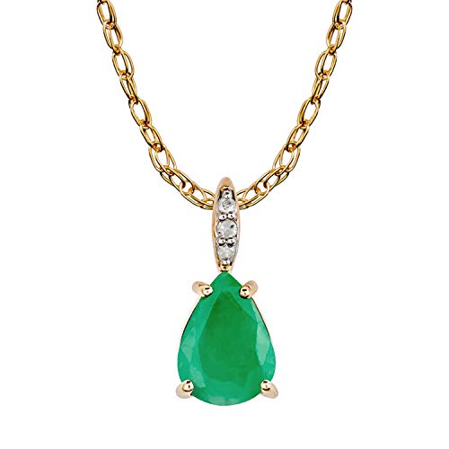 10K Yellow Gold Genuine Pear-Shape Emerald And Diamond Teardrop Pendant Necklace #TOP8
