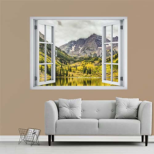IDEA4WALL Removable Wall Sticker/Wall Mural Autumn Mountain Range Tree Forest Valley Nature Wilderness Photography Modern Art Rustic Landscape Colorful for Living Room, Bedroom, Office - 24"x32"