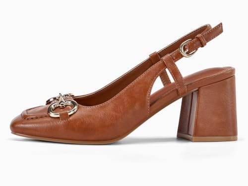 Image of Womens Slingback Block Heels Closed Square Toe Dress Work Shoes Slip on Buckle Strap Business Pumps
