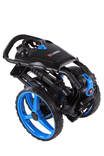 Cube Cart 3 Wheel Push Pull Golf Cart - Two Step Open/Close - Smallest Folding Lightweight Golf Cart In The World - Choose Color! (Charcoal/Blue) #TOP2