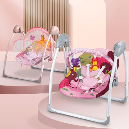 Image of Infantso Plastic Automatic Baby Swing Rocker with Hanging Toys and Remote Control for Newborn Baby - Foldable with Speed Adjustment and Safety Harness (Pink), 66 x 50 x 44 Cm
