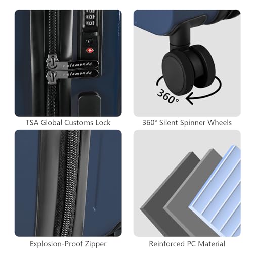 Carry On Luggage 22x14x9 Lightweight Airline-Approved with TSA Lock, 360° Silent Wheels, Wide Handle Business Travel Suitcase, Blue4