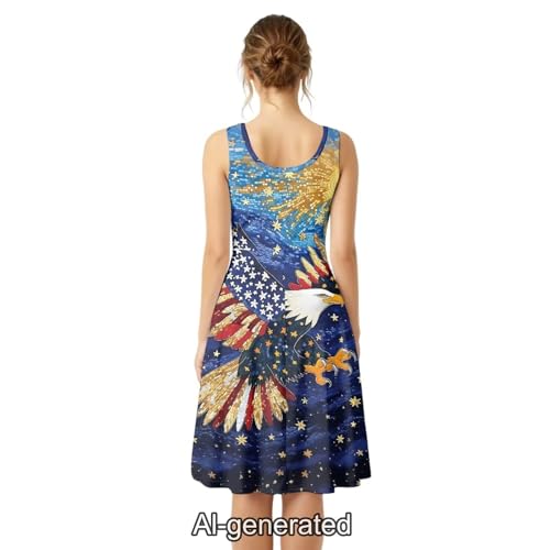 Image of Dreaweet Casual Sleeveless Dresses for Women Girls, Round Neck Tank Dresses with Pockets Summer Sundress Size XS-4XL