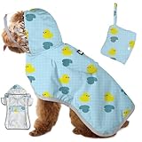 SlowTon Dog Raincoat, Adjustable Dog Rain Jacket Clear Hooded Double Layer, Waterproof Poncho with Reflective Strip Straps and Storage Pocket for Small Medium Large Dogs Puppies(DK S)