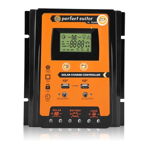 Keenso 12V/24V 30A/50A/70A MPPT Controlador de carga solar Panel solar Regulador de batería Pantalla USB dual LCD(70A)