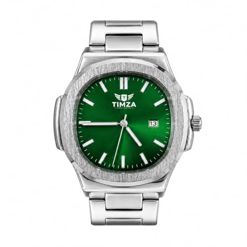 Image of Luxury Business Analog Quartz Watch for Men Sunburst Dial, Stainless Steel Strap, Date Display, Luminous Hands & Water Resistant (Green)
