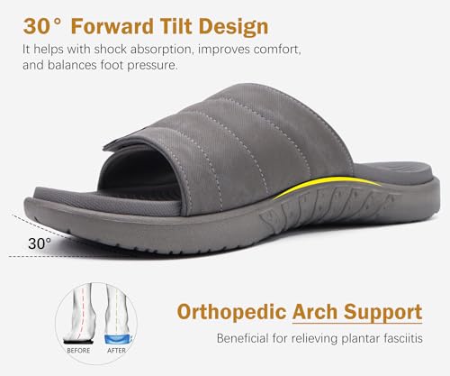 Image of ONCAI Mens Sandals Adjustable Straps Orthotic Plantar Fasciitis Open Toe Athletic Sport Slides with Soft Comfy Arch Support Footbed Size 7.5-15