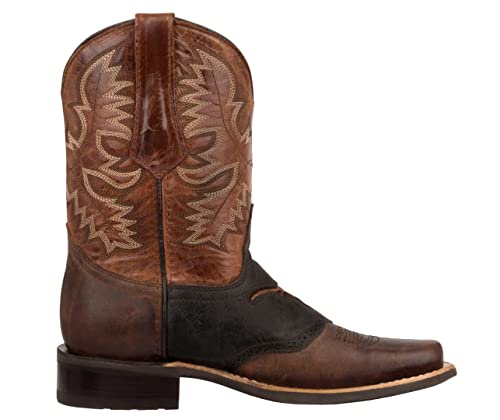 Texas Legacy Mens Cognac Western Leather Cowboy Boots Longhorn Bull Square Toe2