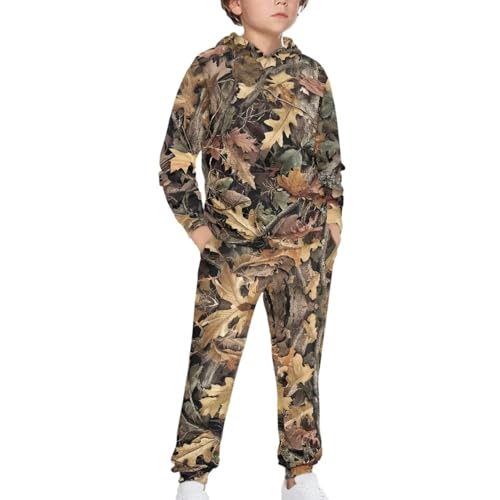 Renewold 2 Piece Set Boys Girls Tracksuits Long Sleeve Activewear Kids Hoodie Sweatshirt and Jogger Sweatpants Camo Hunting Fashion Clothing Outfits for Running Hiking Fishing Size 8-9 Years