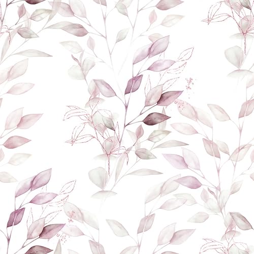 HeloHo Peel and Stick Wallpaper Light Pink Floral Leaf Wall Paper Self Adhesive Removable Waterproof Contact Paper for Bathroom Living Room Bedroom Decor 15.35" X 196.8"