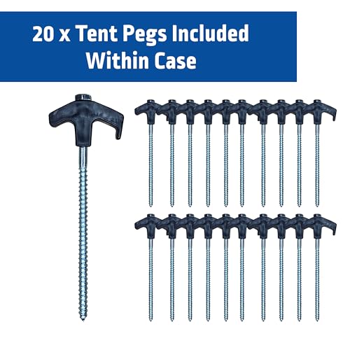 Blue Diamond Heavy Duty Screw Tent Pegs - Pack of 20 | Hard Ground Tent Pegs, Camping Pegs | Rustproof Galvanized Steel (Carry Case)