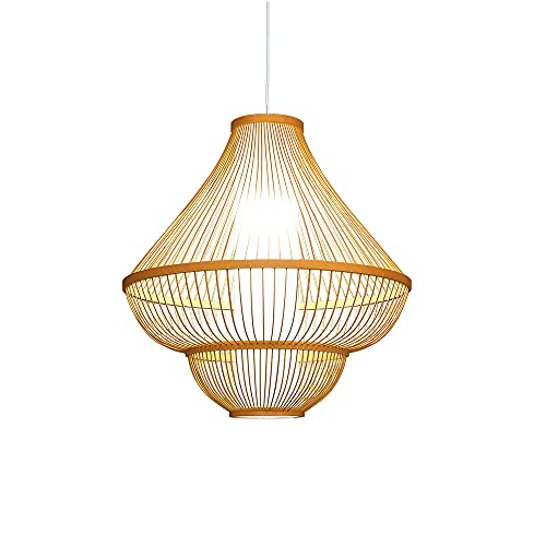 Lustre rotin tissé main suspension bambou rétro luminaire de plafond réglable