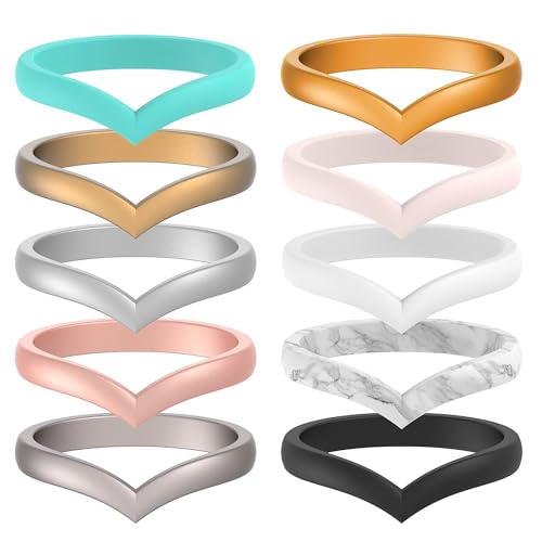 10 Packs Stackable Braided Silicone Wedding Ring – Thin and Stackble Braided Rubber Wedding Bands,No-Toxic,Skin Safe – Comfortable Minimalist Band –Beads Collection