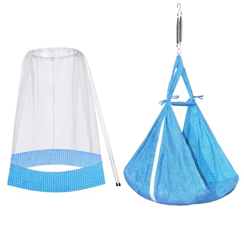 Image of Vparents Sleeping Essentials with Mosquito Net & Spring, Small Dot (Blue)