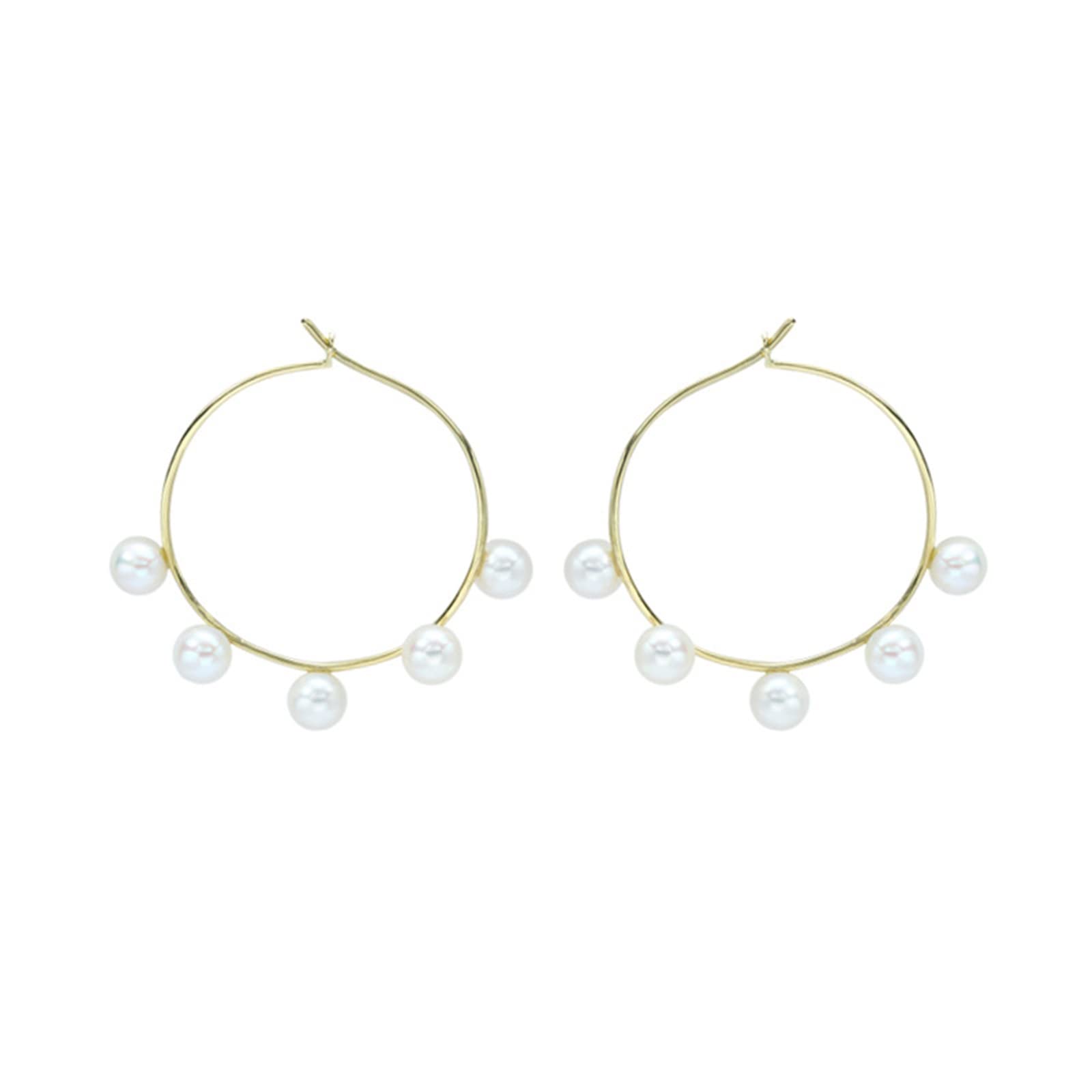Orecchini Oro Vero 14K Donna Cerchio Di Perla Semplice Oro Orecchini Cerchio Piccoli