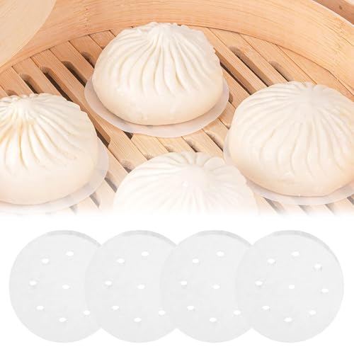 400pcs Steamer Paper - 4 inch Perforated Non-Stick Steamer Liners - Suitable for Steaming Buns, Dumplings, Baking, Bamboo Steamers, microwaves, and ovens - Ideal for Steamer Cooking Paper