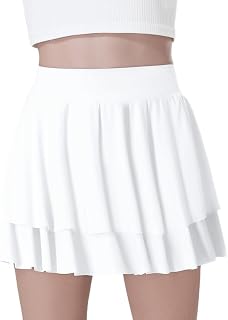 Girls Athletic Tennis Skirts Flowy with Shorts Pockets Cheer Golf Mini Skorts High Waisted Tiered Skirt Sports