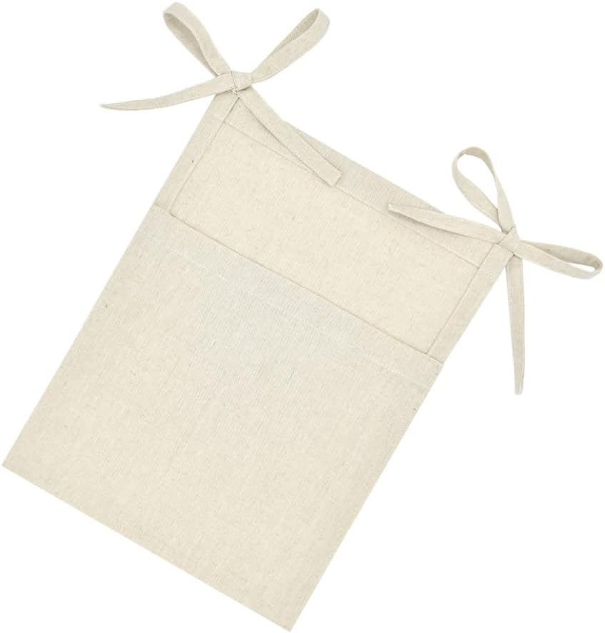 DOITOOL Hanging Organizer Bag for Nursery 2-Pouch Linen Storage 13.77X10.31X0.39In Crib Bedside Toy Sundries Holder