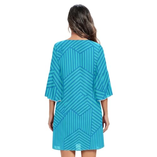 Robe d'été légère fluide imprimée bleu avec décolleté chic - 4