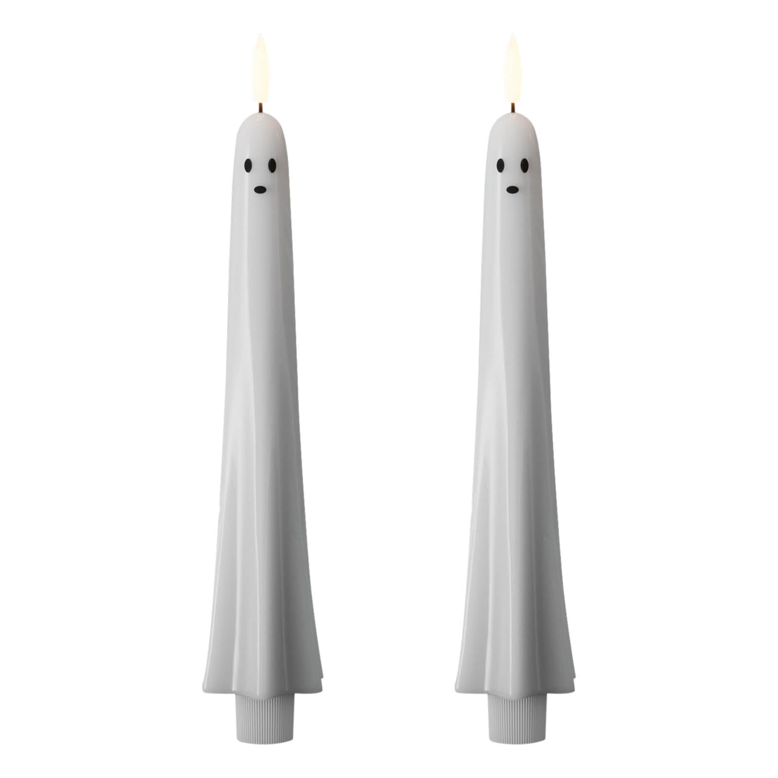 Halloween Ghost Flameless Taper Candles Flickering Battery Operated with Remote and Timer, 3D Wick Long Lasting Real Wax LED Taper Candles Halloween Dinner Decoration (2pc with a Remote Control)