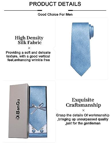 Image of DiBanGu Mens Silk Necktie Solid Color Tie and Pocket Square Cufflink Tie Clip Set Woven Plain Ties for Men Wedding Party