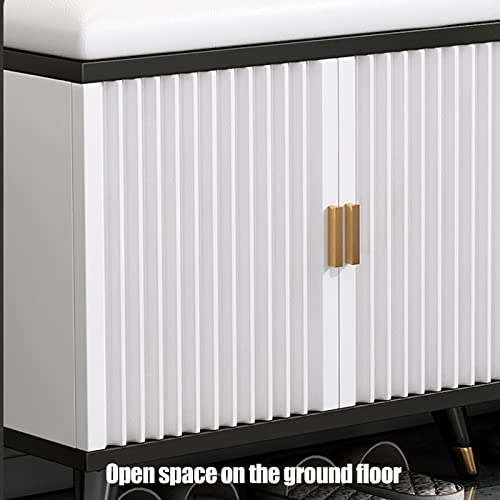 Banc de rangement à chaussures en bois avec coussin en cuir pour entrée