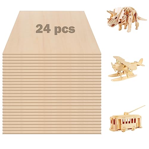 24 Pack Basswood Sheets, 12 X 12 X 1/8 Inch Plywood, 3 Mm Thin Unfinished Wood Board For Crafts, Laser Cutting & Engraving, Wood Burning, Cnc Cutting, Painting, Fretwork #TOP20