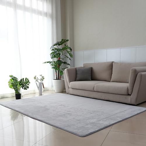 Tapis grand format rectangulaire antidérapant et lavable gris clair - 2