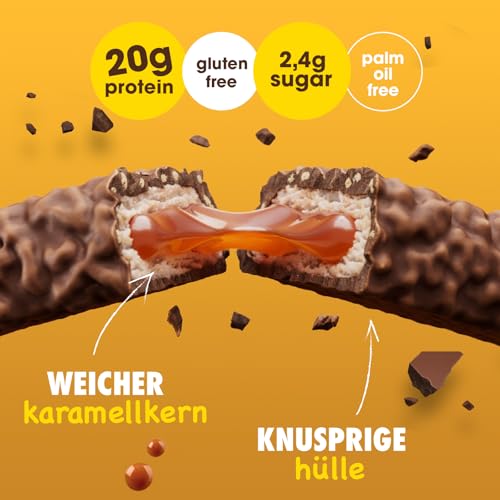 Enervit The Protein Deal Caramel Fun – Proteinriegel, Milchschokoladengeschmack, weiche Karamellfüllung, 20 g Protein, 2,4 g Zucker, süßer und gesunder Snack, Glutenfrei, 12 Riegel à 55 g 3