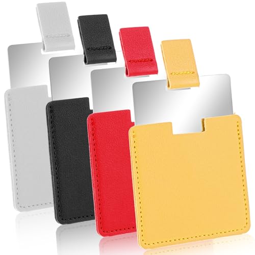 4 espejos de bolsillo de acero inoxidable, 6,5 x 7 cm, espejo de mano pequeño, incluye funda, espejo pequeño de metal pulido, espejo cosmético, espejo de maquillaje, ultrafino y duradero