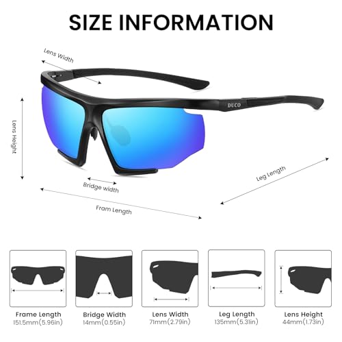 Image of DUCO Sports Mens Sunglasses Trendy Square Polarized Running Sunglasses For Women UV400 Lens DC8238 (Black Frame Revo Blue Lens)