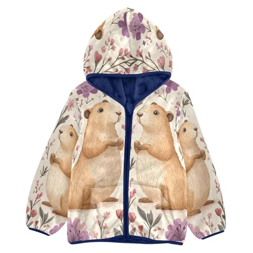 Adorable Hamsters Among Flowers Toddler Fleece Jacket Girl Boys Hooded Fleece Jacket Coat Warm Outwear Zip-up 3-10T