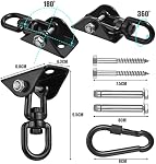 2 Kit de suspension pour hamacs, 1200 Capacité Lbs poids lourd 360 ° Crochet de hamac rotatif adapté pour accrocher chaise de hammock, Yoga aérien, Sacs à sable de boxe, Swings, Etc.