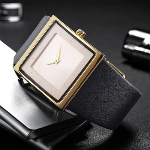 SIBOSUN Mens Watch Men's Square Watches for Men Fashion Minimalist Quartz Wrist Watch Leather Strap Business Casual Wrist Watch Analog Gold by SIBOSUN - Used condition - Image 5