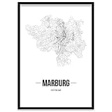 JUNIWORDS Stadtposter, Marburg, Wähle eine Größe, 40 x 60 cm, Poster mit Rahmen, Schrift B, Weiß