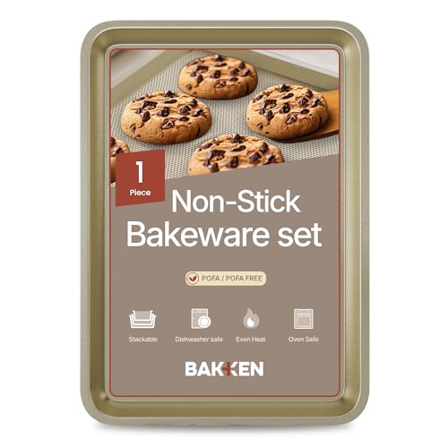 BAKKEN Kitchen Baking Pans - Nonstick White Coating, 13.58â€™â€™ Ã— 9.65â€™â€™ Commercial Grade Carbon Steel Cookie Sheet, Diamond Texture Bottom, PFOA, PFOS, PTFE Free, Oven Safe Tray (450Â°F), White Marble