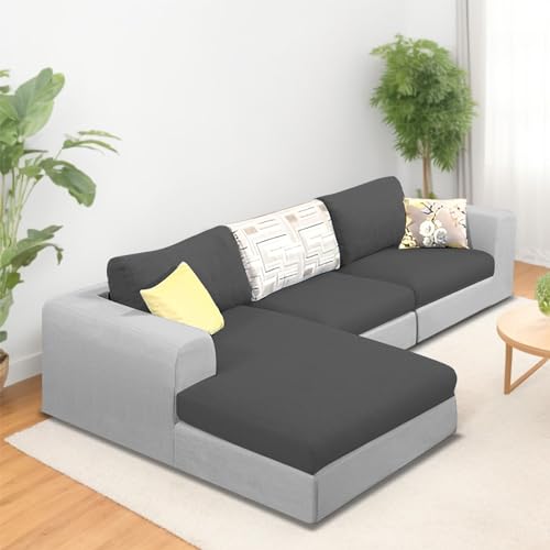 Image of Koza LHS 4 Seater L Shape Sofa Set for Living Room (Black Grey Fabric) Premium Fabric Sofa