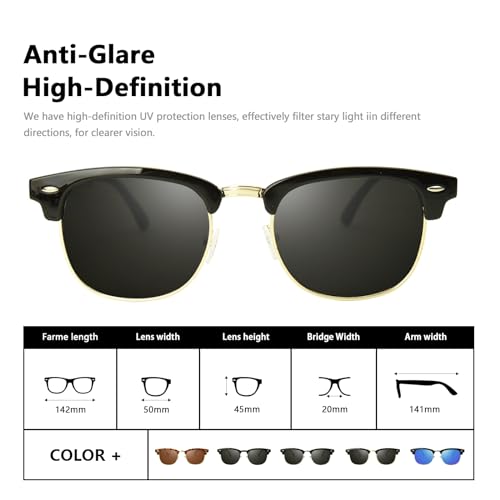 Polarized Sunglasses for Women Men Vintage Semi-Rimless Frame UV400 Driving Fishing Sun Glasses ST0033