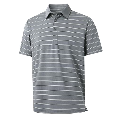 M MAELREG Golf Shirts for Men Moisture Wicking Striped Polo Performance Dry Fit Business Sports Mens Polo Shirts Short Sleeve