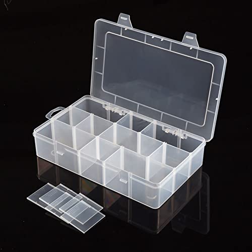 Image of 15 Large Grids Sewing Thread Organizer Storage Box,with Adjustable Dividers,Clear Plastic Container Holder for Embroidery,Washi Tape,Beads,Crafts, Jewelry,Fishing Tackle and Art DIY