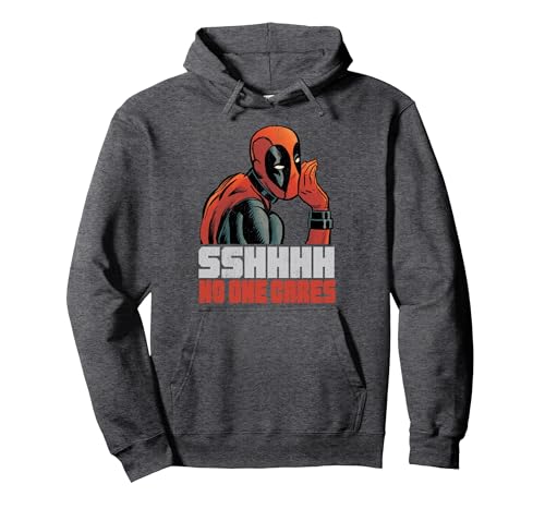 Image of Marvel Deadpool Sshhhh No One Cares Pullover Hoodie, Adult Unisex, Dark Heather Grey, Small
