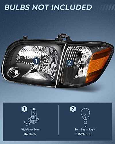 Image of Nilight Headlight Assembly for 2005 2006 Toyota Tundra 4 Door Double Crew Cab 2005 2006 2007 Sequoia Pickup Replacement Black Housing Amber Reflector Driver and Passenger Side