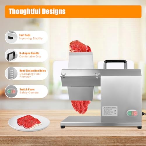Commercial Electric Meat Tenderizer, Heavy Duty Stainless Steel Meat Tenderizer Machine, Thickness: 0.12-0.87in/Length: 0.24-5.12in, 450W Meat Slicer Tool for Beef, Pork, Chicken, Fish