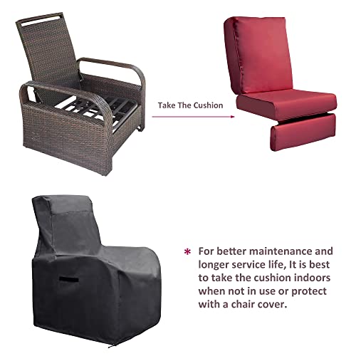 Babylon Dual-Use Indoor/Outdoor Wicker Adjustable Recliner Chair, Patio Relaxing Lounge Rattan Armchair With Cushions (Brown Wicker+Red Cushion) #TOP7