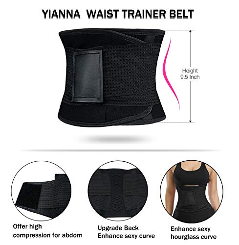 Yianna Women Waist Trainer Belt - Slimming Sauna Waist Trimmer Belly Band Sweat Sports Girdle Belt Weight Loss, Ya8003-Black-M #TOP3