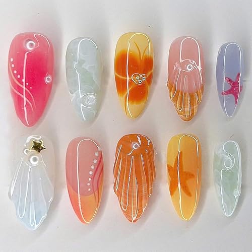 Mermaid Sea Ombre Soft Gel Press On Nails with Glue,