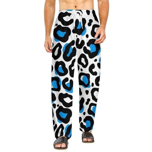 Leopard Comfy Casual Pajama Pants,Print Drawstring Palazzo Lounge Pants Wide Leg